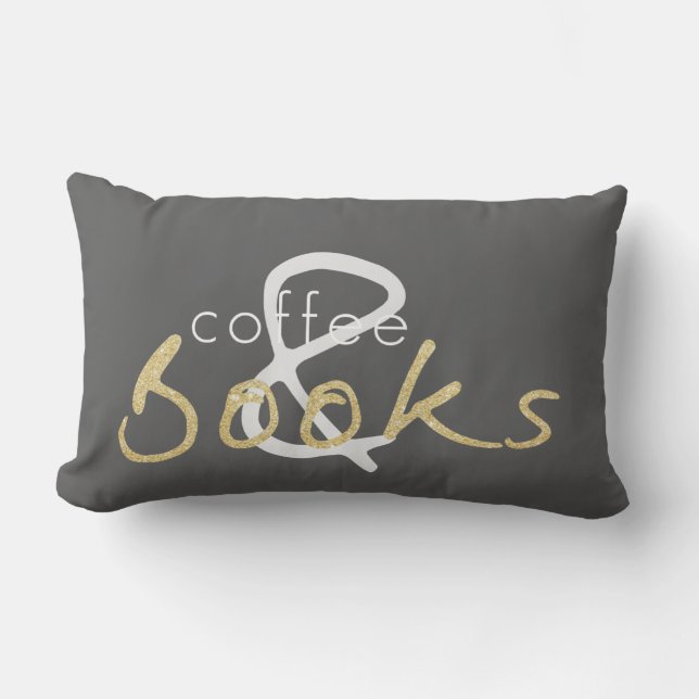 Twee one Gold Sparkle Coffee en Books Pillow Kussen (Voorkant)