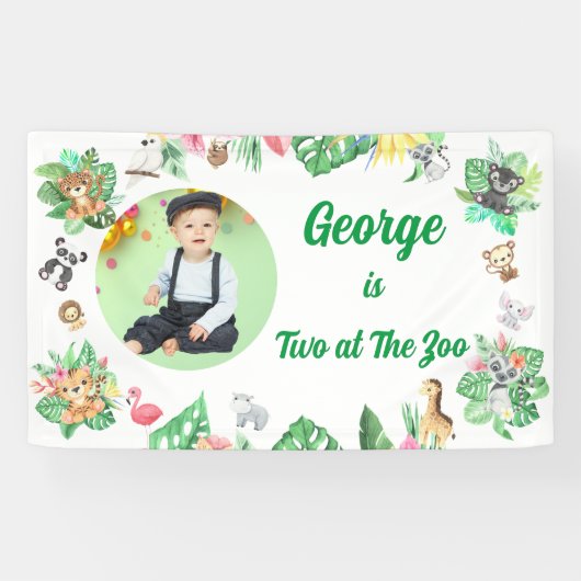 Twee op de dierentuin Safari Jungle Kids foto verj Spandoek (Horizontaal)