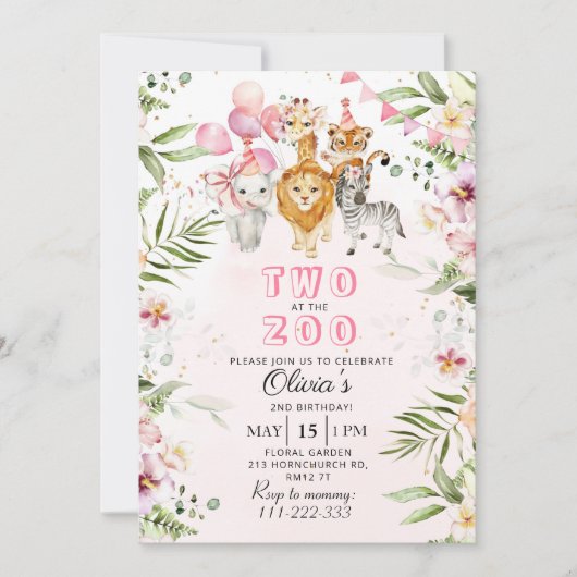 Twee op de zoo safari verjaardagsuitnodiging kaart (Voorkant)