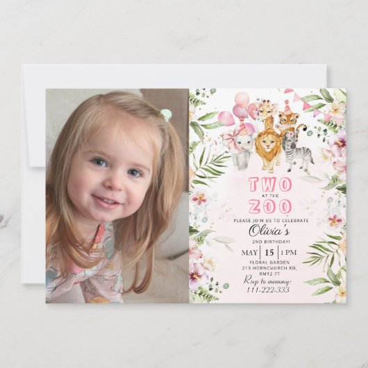 Twee op de zoo safari verjaardagsuitnodiging kaart (Voorkant)