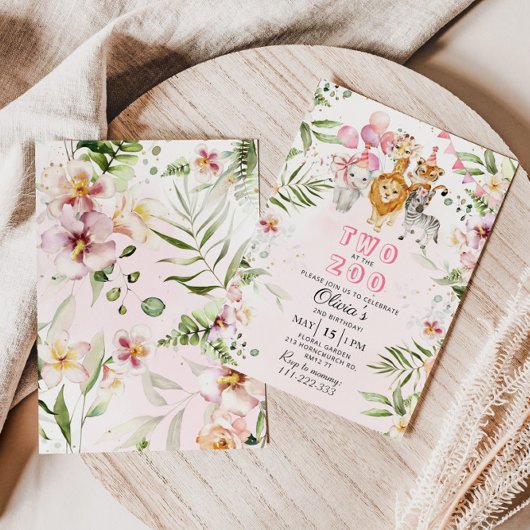 Twee op de zoo safari verjaardagsuitnodiging kaart