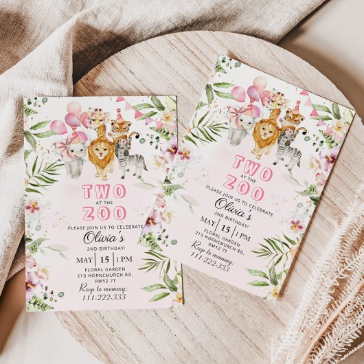 Twee op de zoo safari verjaardagsuitnodiging kaart