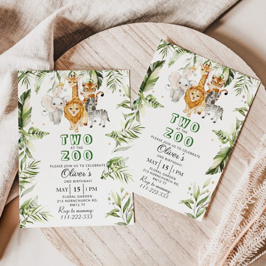 Twee op de zoo safari verjaardagsuitnodiging kaart