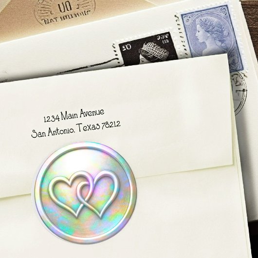 Twee Opalescente Harten Ronde Sticker