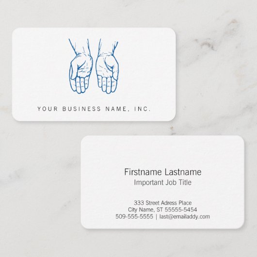 Twee open handen (blauw) visitekaartje (Voorkant / Achterkant)
