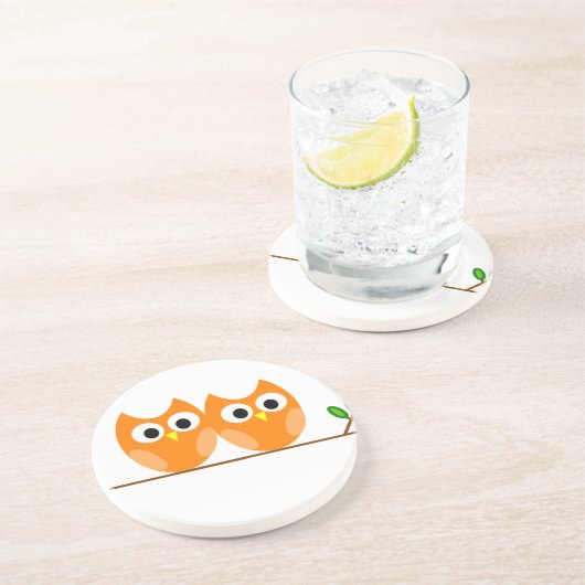 Twee Oranje Eigenaars in de Boom Zandsteen Onderzetter (Zijkant)