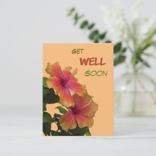 Twee oranje hibiscusbloemen Beterschap Kaart (Staand voorkant)