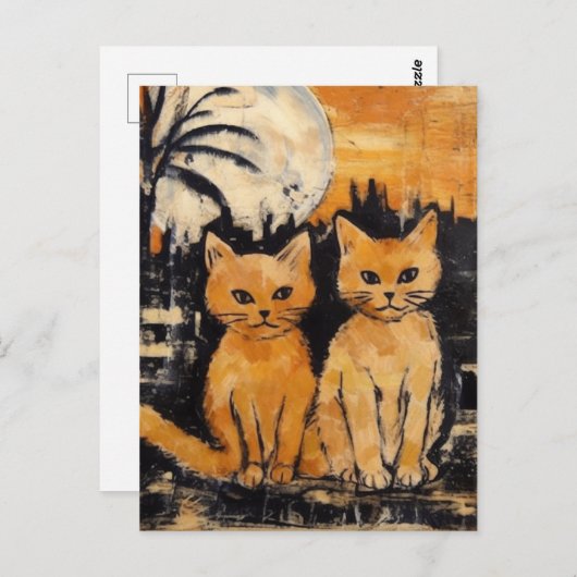 Twee Oranje katten Mixed Media Briefkaart (Voorkant / Achterkant)