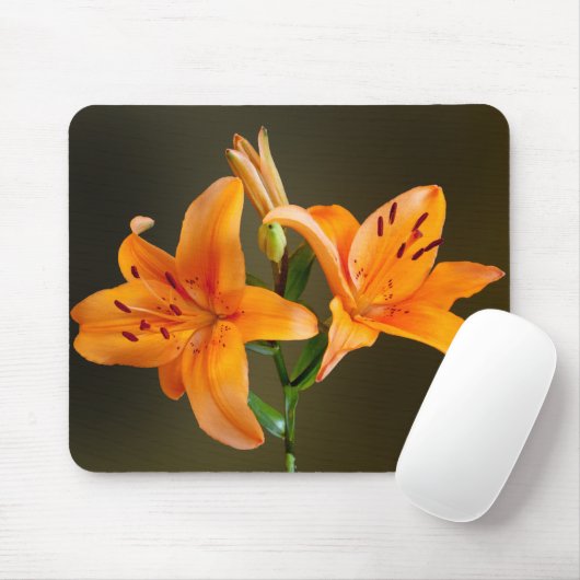 Twee Oranje Tiger Lillies en Buds Photography Muismat (Met muis)