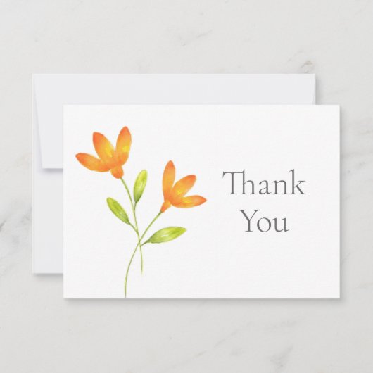 Twee Oranje Waterverf bloemen Bedankkaart (Voorkant)