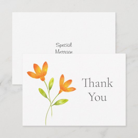 Twee Oranje Waterverf bloemen Bedankkaart (Voorkant / Achterkant)