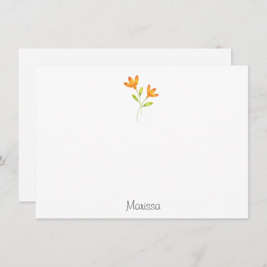 Twee Oranje Waterverf bloemen Notitiekaartje (Voorkant / Achterkant)