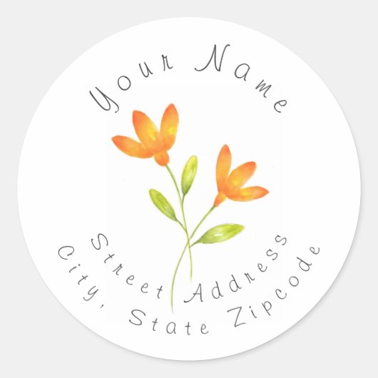 Twee Oranje Waterverf bloemenlabels Ronde Sticker (Voorkant)