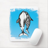 Twee Orca Whales Tribal Blue geborsteld Muismat (Met muis)