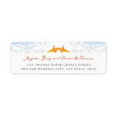 Twee Origami Oranje kranen Aziatisch trouwadres Etiket (Voorkant)