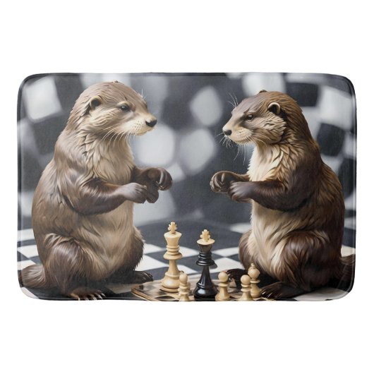 Twee otters die schaken, badmat (Voorkant)
