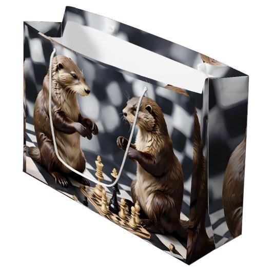 Twee otters die schaken, groot cadeauzakje (Voorkant Gekanteld)