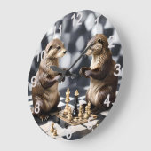 Twee otters die schaken, grote klok (Hoek)
