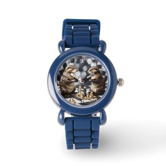 Twee otters die schaken, horloge (Voorkant)