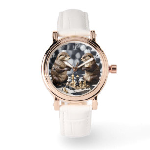 Twee otters die schaken, horloge