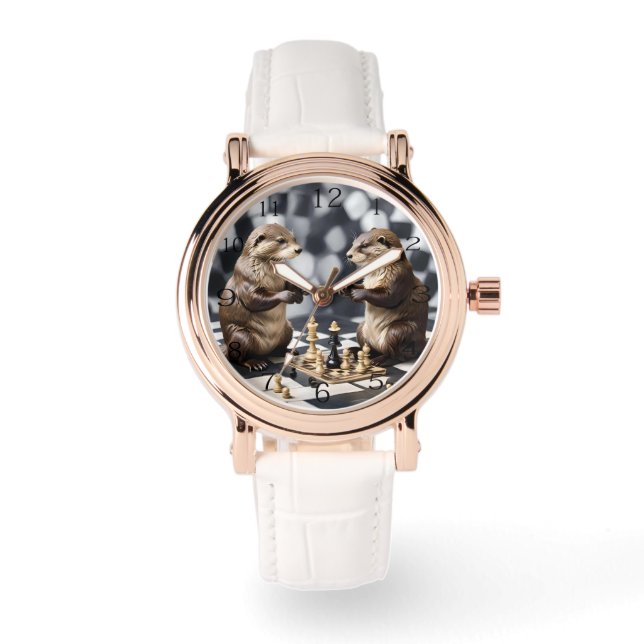 Twee otters die schaken, horloge (Voorkant)