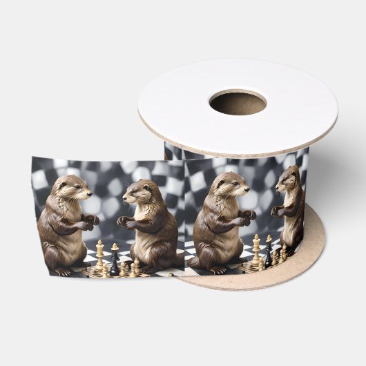 Twee otters die schaken, satijnen lint (Spoel)