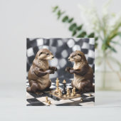 Twee otters die schaken, save the date (Staand voorkant)