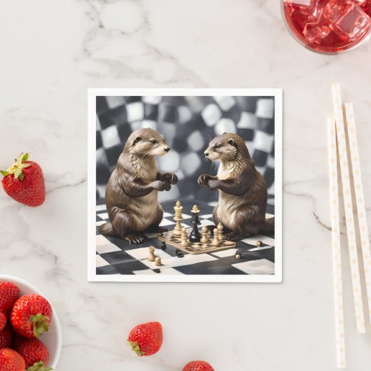Twee otters die schaken, servet (Insitu)