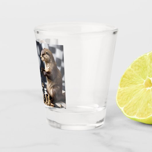 Twee otters die schaken, shot glas (Rechts)