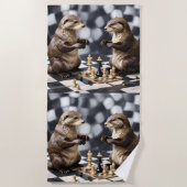 Twee otters die schaken, strandlaken (Voorkant)