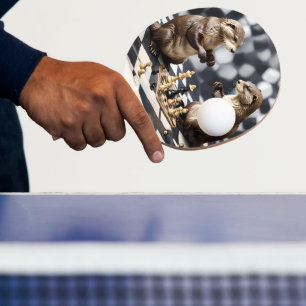 Twee otters die schaken, tafeltennisbatje