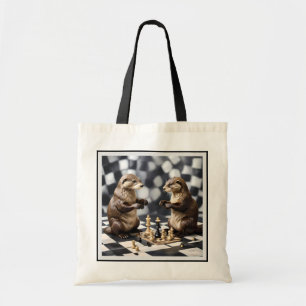 Twee otters die schaken, tote bag