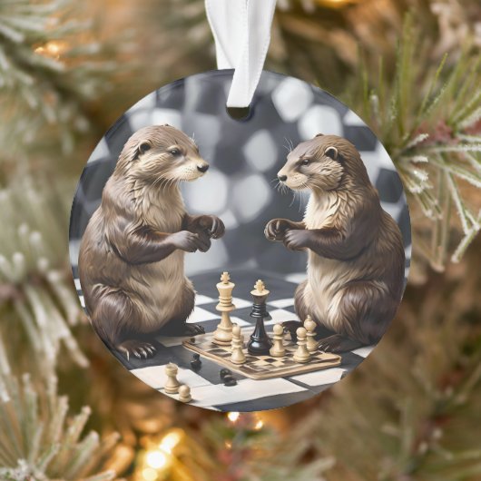Twee Otters Schaken,  Ornament (Boom)