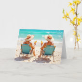 Twee oude dames zitten op strandstoelen kaart (Gele Bloem)