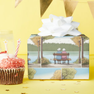 Twee oude dames zittend op een bank cadeaupapier