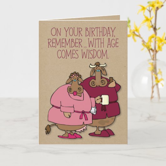 Twee oude Koeien jarig Kaart (Gele Bloem)