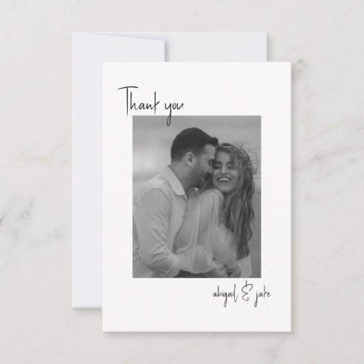 Twee paar B / W foto's bruiloft bericht dank u Bedankkaart (Voorkant)