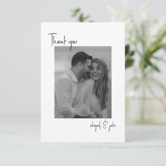 Twee paar B / W foto's bruiloft bericht dank u Bedankkaart (Staand voorkant)