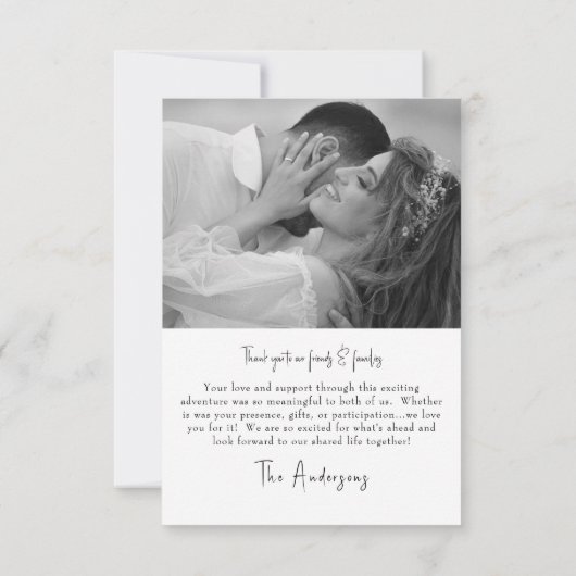 Twee paar B / W foto's bruiloft bericht dank u Bedankkaart (Achterkant)