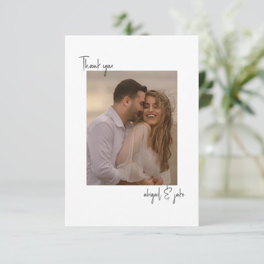 Twee paar foto's bruiloft bericht dank u bedankkaart (Staand voorkant)