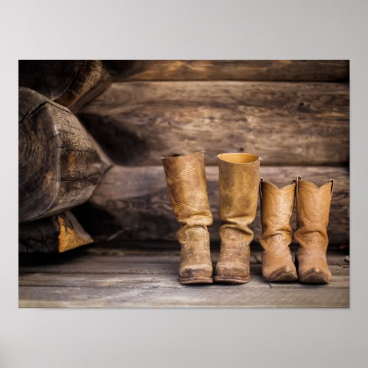 Twee Paar Worn Cowboy Boots in Cabin Poster (Voorkant)