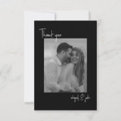 Twee paar zwarte foto's bruiloft bericht dank u bedankkaart (Voorkant)