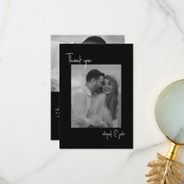 Twee paar zwarte foto's bruiloft bericht dank u bedankkaart