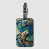 Twee Paarden Blauwgroen blauw groen bruin Bagagelabel (Voorkant (verticaal))