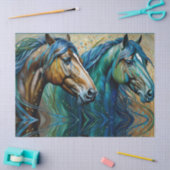 Twee Paarden Blauwgroen blauw groen bruin Tissuepapier (Craft)