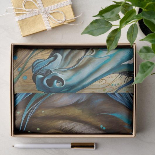 Twee Paarden Blauwgroen blauw groen bruin Tissuepapier (Geschenk)