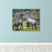 Twee paarden bokken en spelen canvas afdruk (Insitu (Houten vloer))