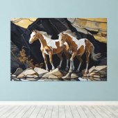 Twee paarden die een wandeling maken op de rotsen  canvas afdruk (Insitu (Houten vloer))