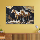 Twee paarden die een wandeling maken op de rotsen  canvas afdruk (Insitu (Woonkamer))