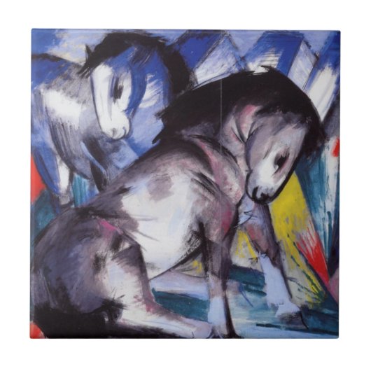 Twee paarden (door Franz Marc) Tegeltje (Voorkant)